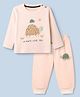 Mini Taurus 100% Cotton Knit Full Sleeves T-Shirt and Joggers Set with Turtle Print in Peach