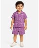 Bloomup Cotton Blend Woven Half Sleeves Abstract Embroidered Coordinating Shirt & Shorts Set - Mulberry