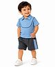 Bloomup Cotton Blend Knit Half Sleeves Contrast Piping Detailed Polo Tee & Shirt Set - Blue