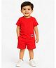 Bloomup Cotton Blend Knit Half Sleeves Fish Patch Detailed Tee & Shorts Set - Bright Red
