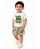 Bloomup Cotton Blend Knit Half Sleeves Summer Paradise Text Printed Tee & Shorts Set - Fawn