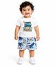 Bloomup Cotton Blend Knit Half Sleeves Summer Paradise Text Printed Tee & Shorts Set - Sky Blue
