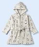 Doreme Full Sleeves Terry Knit Bath Robe With Zebra Print & Patch -Grey