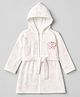 Doreme Full Sleeves Terry Knit Bath Robe With Butterfly Print & Patch - White