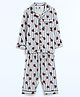 Cocoon Care Muslin Knit Full Sleeves Bear Printed Striped Coordinating Shirt & Pants Night Suit - White