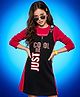 OLLINGTON ST. Cotton Knit Frocks with Inner Tee with Full Sleeves and Just Be Cool Foil/Glitter Print in Black