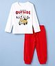 Doodle Poodle 100% Cotton Single Jersey Knit Full Sleeves T-Shirt and Joggers With Animals in Jeep Print - White
