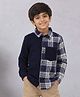 Kiddopanti Cotton Woven Full Sleeves Cut & Sew Checked Shirt - Navy Blue