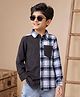 Kiddopanti Cotton Woven Full Sleeves Cut & Sew Checked Shirt - Grey & White