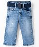Ruff Cotton Elastane Full Length Regular Fit Washed Denim Jeans With Belt - Blue
