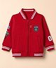 Ruff Cotton Mixes Knit Bomber Jacket with Full Sleeves and LA/62 Varsity Team Patch - Red