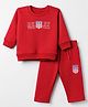 Ruff Knit Cotton Mix Fleece Round Neck Full Sleeves Winter Wear Co-Ords Set With Text Print - Red