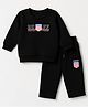 Ruff Knit Cotton Mixes Knit Round Neck Full Sleeves T-Shirt and Pant Set with Text Print - Black
