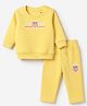 Ruff Knit Cotton Mix Fleece Round Neck Full Sleeves T-Shirt & Pant Co-Ords Set With Text Print - Yellow