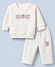 Ruff Knit Cotton Mix Fleece Round Neck Full Sleeves T-Shirt & Pant Co-Ords Set With Text Print - White