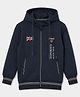 Duke Cotton Fleece Blend Knit Front Zipper Hooded Sweatshirt with Full Sleeves and Space Print & Patch - Navy Blue
