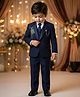 Rikidoos Woven Party Coat Suit With Waist Coat With Full Sleeve Shirt & Pant With Tie With Bird Embroidery - Navy Blue