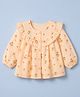 Babyhug 100% Cotton Woven Front Open Full Sleeves Top with Frill Details and Floral Print - Peach