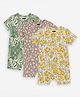 Kiggle 100% Cotton Knit Pack Of 3 Half Sleeves Floral & Tropical Theme Printed Rompers - Multi Colour