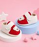 Chiu Bear Applique Detailed Velcro Closure Booties - Red & White