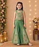 Tiny Kingdom Tissue Woven Sleeveless Beads & Stones Embellished Floral Designed Top & Palazzo With Dupatta Set - Green