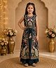 Tiny Kingdom Georgette Woven Sleeveless Beads Embellished Peacock & Floral Embroidered Top & Palazzo With Jacket Set - Blue