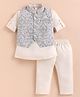 MUSHROO Textile Knit Full Sleeves Solid Kurta & Pyjama With Thread Work Embroidered Floral Printed Jacket Set - Grey