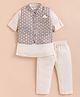 MUSHROO Textile Knit Full Sleeves Solid Kurta & Pyjama With Thread Work Embroidered Floral Printed Jacket Set - Brown