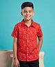 Kiddopanti Cotton Woven Half Sleeves Geometric Printed Shirt - Rust