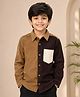 Kiddopanti Cotton Woven Full Sleeves Cut & Sew Corduroy Shirt - Light Brown