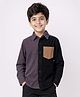 Kiddopanti Cotton Woven Full Sleeves Cut & Sew Corduroy Shirt - Grey & Black
