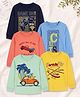 Little Ninja Cotton Knit Pack Of 5 Full Sleeves Vehicles & Typography Printed Tees - Yellow Peach Green Dark & Light Blue
