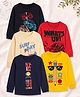 Little Ninja Cotton Knit Pack Of 5 Full Sleeves Vehicles & Typography Printed Tees - Black Red Yellow Cream Navy Blue