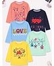 Little Ninja Cotton Knit Pack Of 5 Full Sleeves Animal Hearts & Floral Printed Tees - Yellow Green Peach Dark & Light Blue