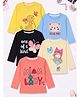 Little Ninja Cotton Knit Pack Of 5 Full Sleeves Animals & Typography Printed Tees - Black Yellow Beige Pink Blue