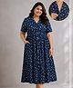 Zelena 100% Rayon Knit Half Sleeves Floral Printed Maternity Dress With Front Open Nursing Access - Dusty Blue