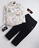 BT DEZINES Cotton Blend Woven Full Sleeves Abstract & Typography Printed Shirt & Pants Set - Beige