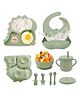 House of Quirk 100% Silicone Baby Feeding Set 9 Pcs Baby Bib Divided Plate Bowl Sippy Cup Spoons & Forks BPA-Free Soft & Safe Feeding Set for Babies & Toddlers - Green