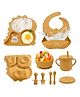 House of Quirk 100% Silicone Baby Feeding Set 9 Pcs Baby Bib Divided Plate Bowl Sippy Cup Spoons & Forks BPA-Free Soft & Safe Feeding Set for Babies & Toddlers - Yellow