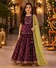 The Magic Wand Cambric Woven Butti Printed And Laced Kurti, Lehenga and Dupatta Set with Half Sleeves and Floral Print in Wine