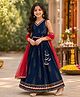 The Magic Wand Cambric Woven Choli and Lehenga with Dupatta with Sleeveless and Leaf Print in Navy Blue