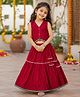 The Magic Wand Woven Sleeveless Contrast Lace Waistcoat Style Choli and Lehenga Set in Red