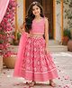 The Magic Wand Cotton Woven Sleeveless Tie-Up Choli And Paisley Printed Lehenga Set with Chevron Print in Pink