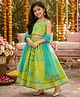 The Magic Wand Cambric Woven Shoulder Tie-Up Floral Vine Printed Flared Lehenga Choli and Dupatta with Sleeveless and Floral Print in Green