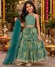 The Magic Wand Cambric Woven Diagonal Stipes Printed Halter Neck Choli and Lehenga with Dupatta with Sleeveless and Paisley Print in Green