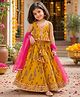The Magic Wand Cambric Woven Sleeveless Choli & Lehenga Set with Dupatta and Floral Print in Mustard