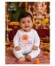 BLUSHES 100% Cotton Knit Ganesh Chaturthi Theme Full Sleeves My First Ganesh Chaturthi Text Printed Romper - White