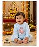 BLUSHES 100% Cotton Knit Ganesh Chaturthi Theme Full Sleeves Typography Printed Romper - Blue