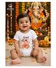 BLUSHES 100% Cotton Knit Ganesh Chaturthi Theme Half Sleeves Ganpati Bappa Morya Text Printed Onesie - White