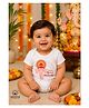 BLUSHES 100% Cotton Knit Ganesh Chaturthi Theme Half Sleeves My First Ganesh Chaturthi Text Printed Onesie - White